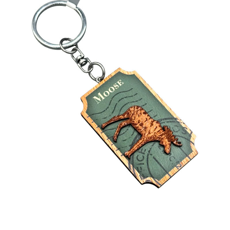 Moose Stamp Wooden Key Chain
