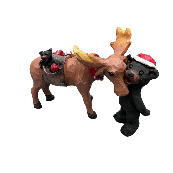 Moose and Bear Holiday Figurine