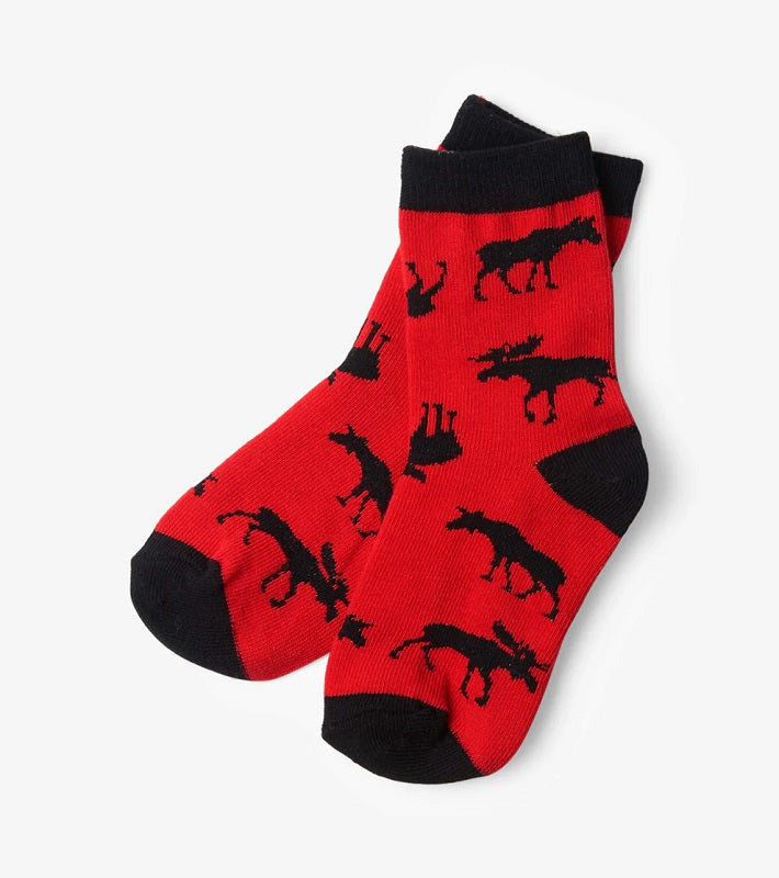 Moose on Red Child Crew Socks