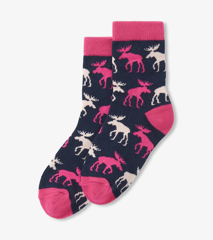 Raspberry Moose Child Crew Socks