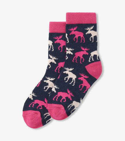 Raspberry Moose Child Crew Socks