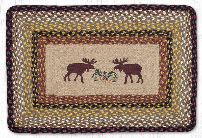 Brown Moose and Pine Cone Rectangle Jute Rug 20x30