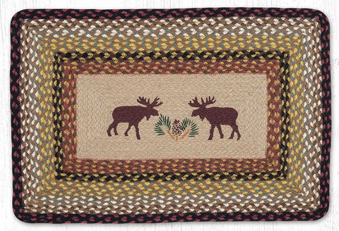 Brown Moose and Pine Cone Rectangle Jute Rug 20x30