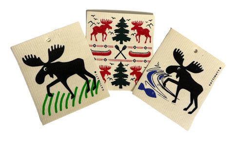 Set of 3 Moose in the Woods Swedish Dish Cloths