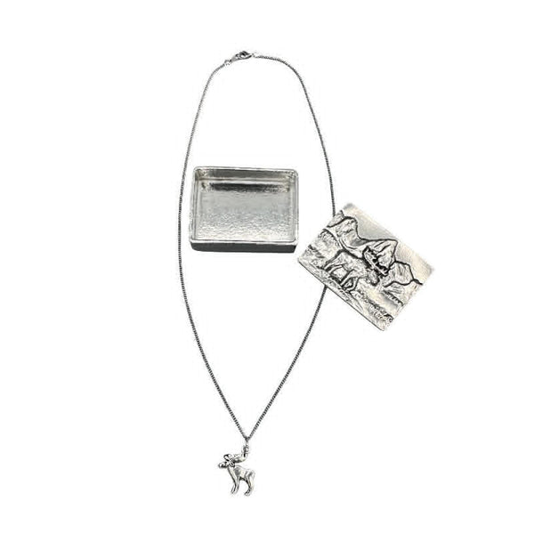 Metal Moose Wish Box with Silver Moose Necklace