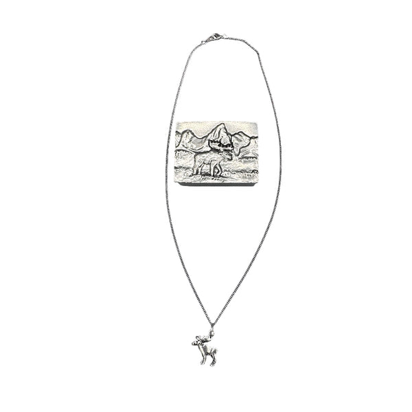 Metal Moose Wish Box with Silver Moose Necklace
