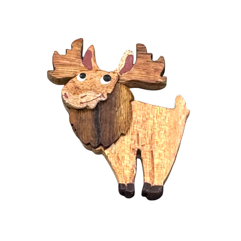 Smiling Moose Wooden Magnet