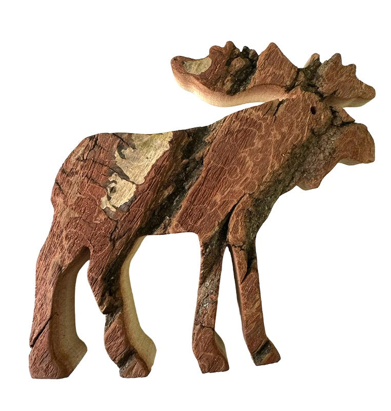 Standing Moose Wooden Bark Figurine