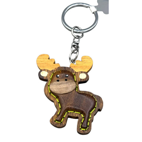 Stitched Moose Wooden Key Chain
