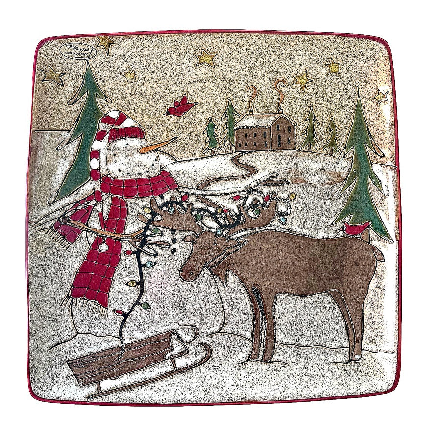 Wonderland Moose and Snowman Cookie Plate