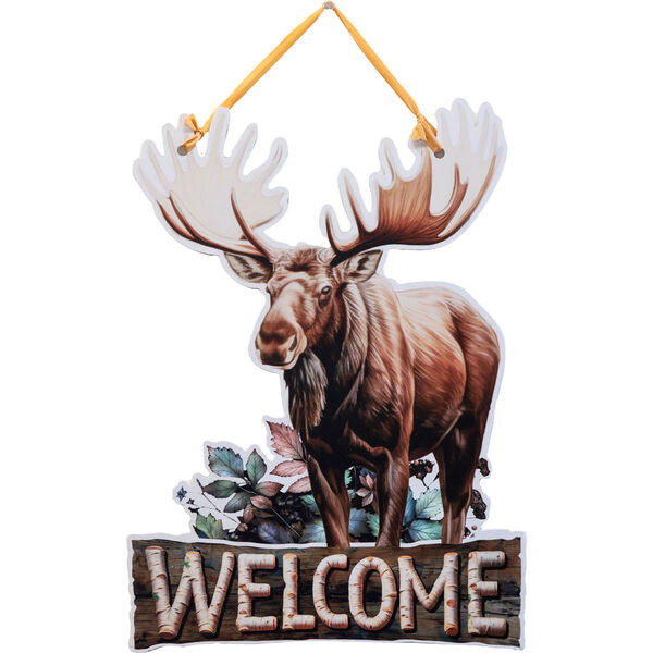 Wooden Moose Printed Welcome Sign