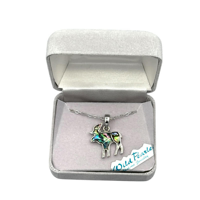 Abalone Shell Silver Moose Necklace