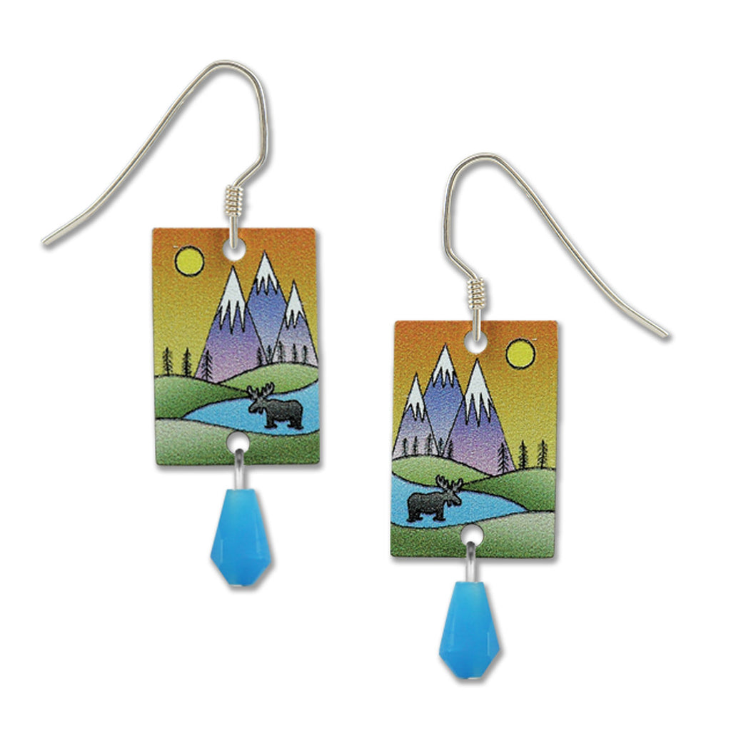 Moose with Mountains Hand Painted Earrings