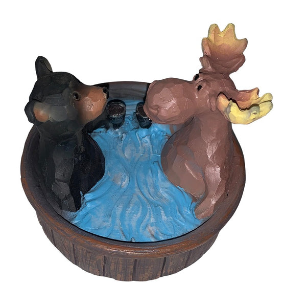 Hot Tub Moose and Bear Figurine