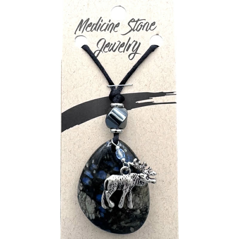 Blue Rhyolite Moose Medicine Stone Necklace