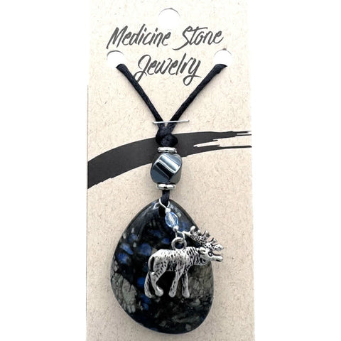 Blue Rhyolite Moose Medicine Stone Necklace