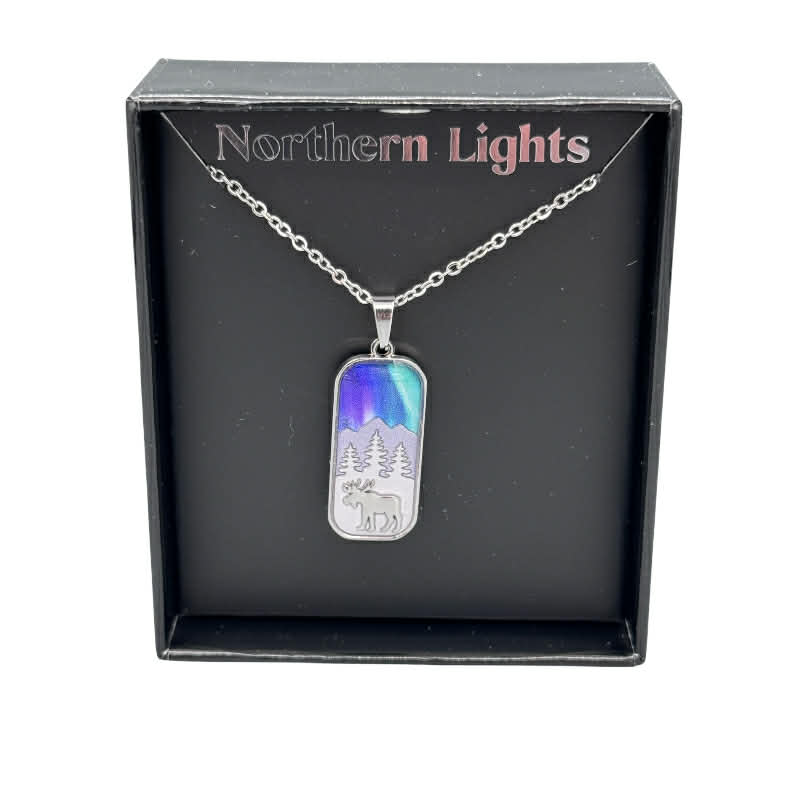 Northern Lights Moose Vertical Pendant Necklace