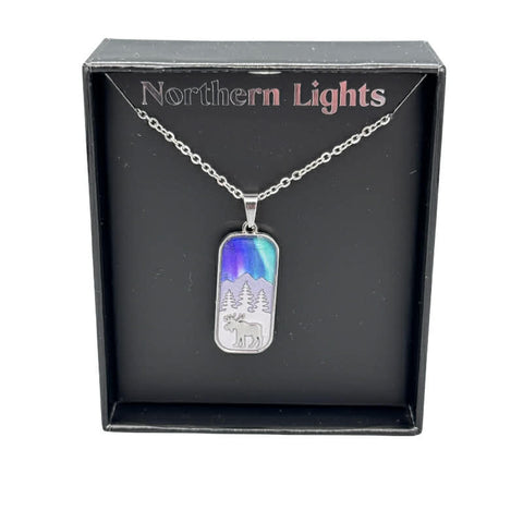 Northern Lights Moose Vertical Pendant Necklace