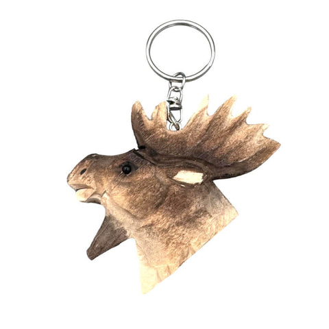 Wooden Moose Head Key Chain