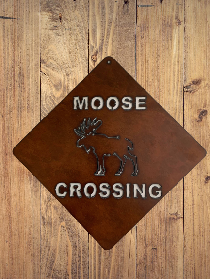 Bronzed Metal Moose Crossing Sign