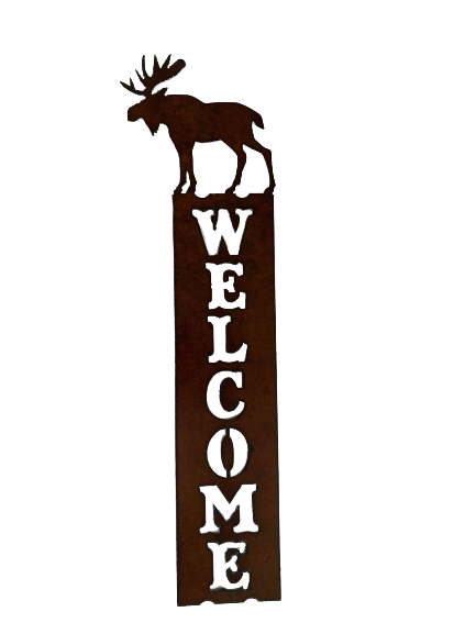 Vertical Bronzed Metal Moose Welcome Sign