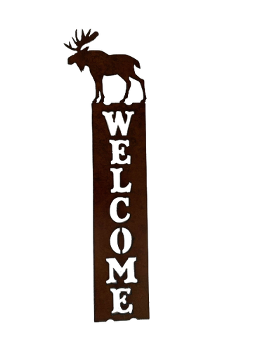Vertical Bronzed Metal Moose Welcome Sign
