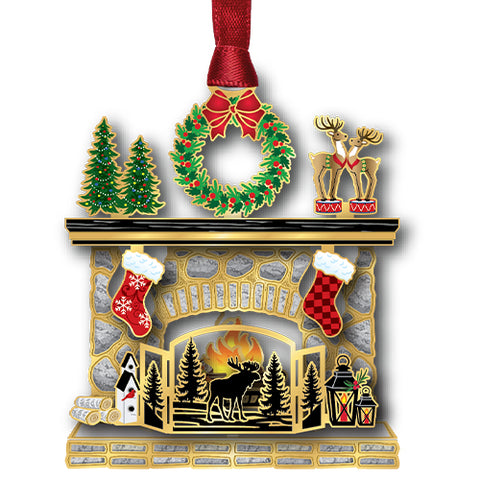 Festive Moose Fireplace Fine Ornament