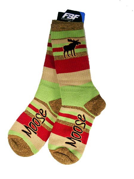Moose Green and Red Socks