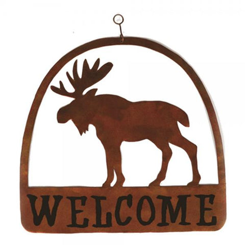 Round Top Metal Moose Welcome Sign