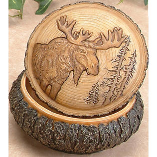 Resin Carved Faux Wood Moose Trinket Box
