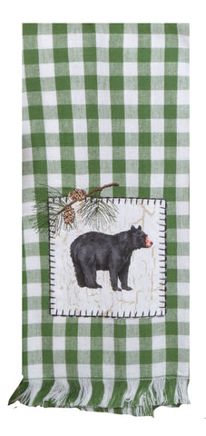 Pinecone Trails Bear Applique Tea Towel
