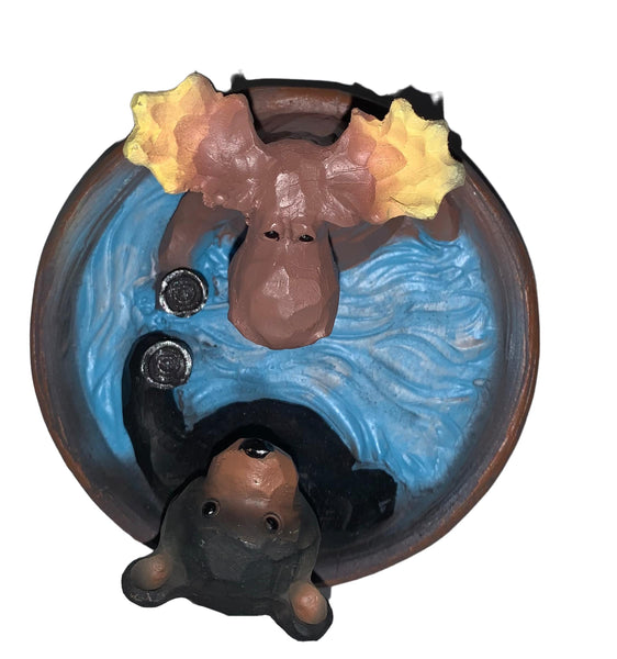 Hot Tub Moose and Bear Figurine