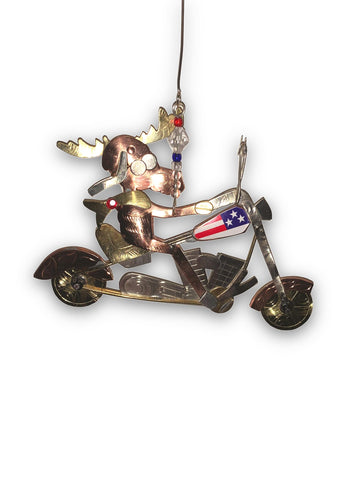 Moose on a Motorcycle Metal Ornament